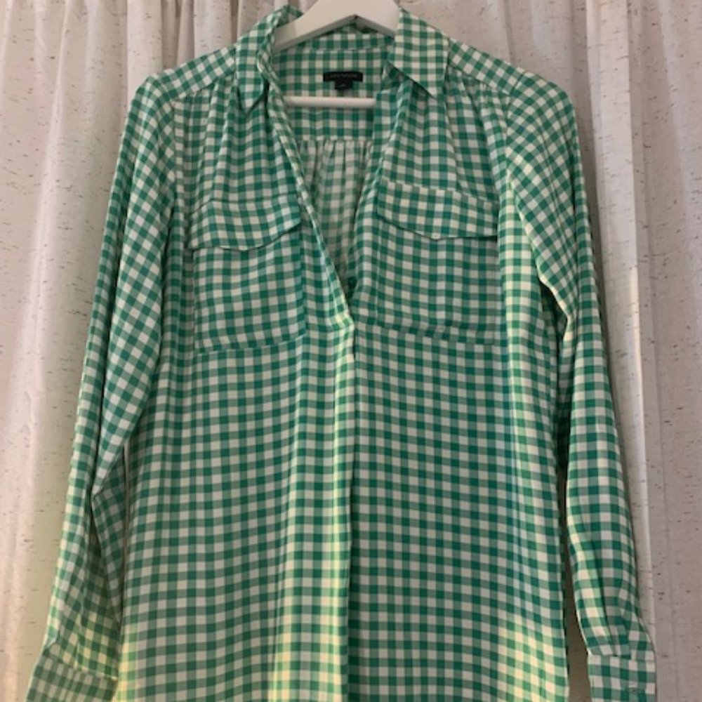 New Without Tags Green and White Gingham Ann Taylor Camp Shirt Size XS